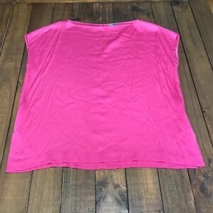 Vince Womens Pink Silk Blend Boat Neck Cap Sleeve Blouse Top Small Fuchsia